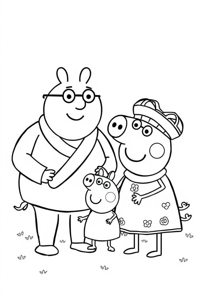 Desenho da Peppa Pig com seus avós para colorir
