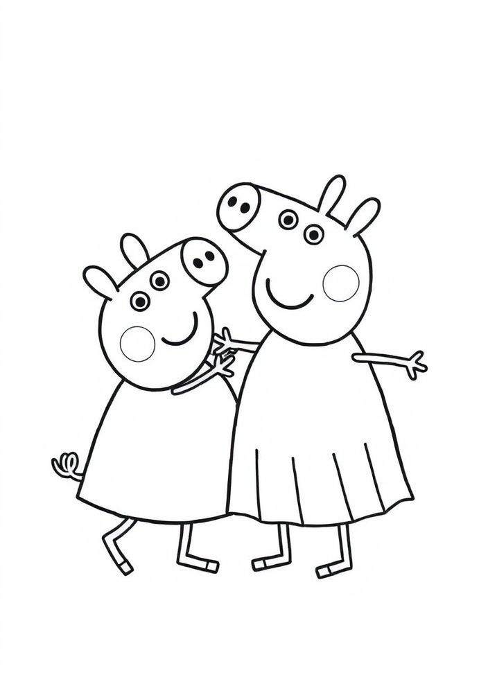 Desenho da Peppa Pig e da Mãe Pig dançando para colorir