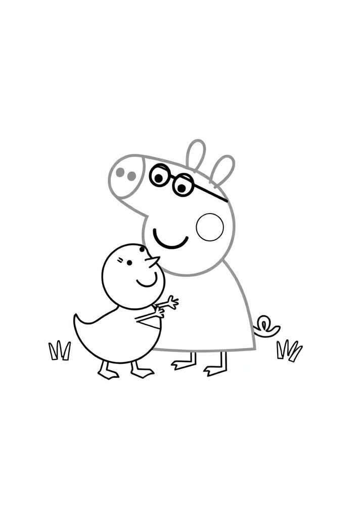 Desenho da Peppa Pig e um pato para colorir