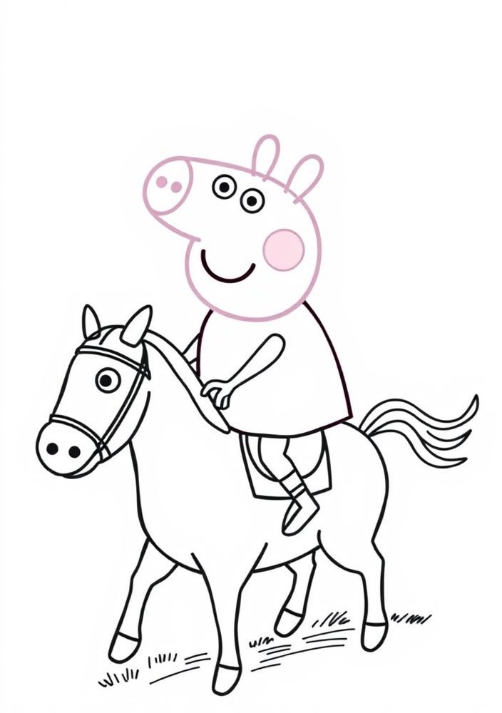 Desenho da Peppa Pig em um passeio de cavalo para colorir