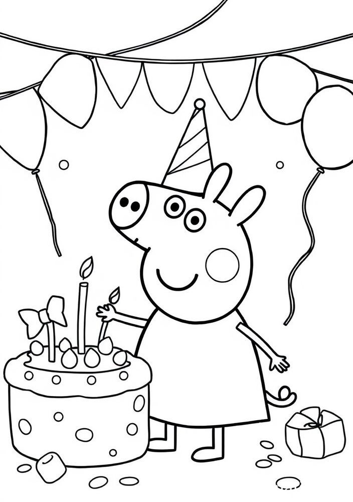 Desenho da Peppa Pig em uma festa de aniversário para colorir