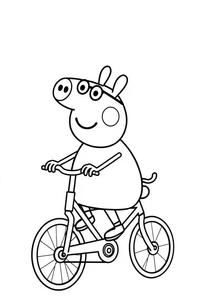 Desenho da Peppa Pig fazendo um passeio de bicicleta para colorir