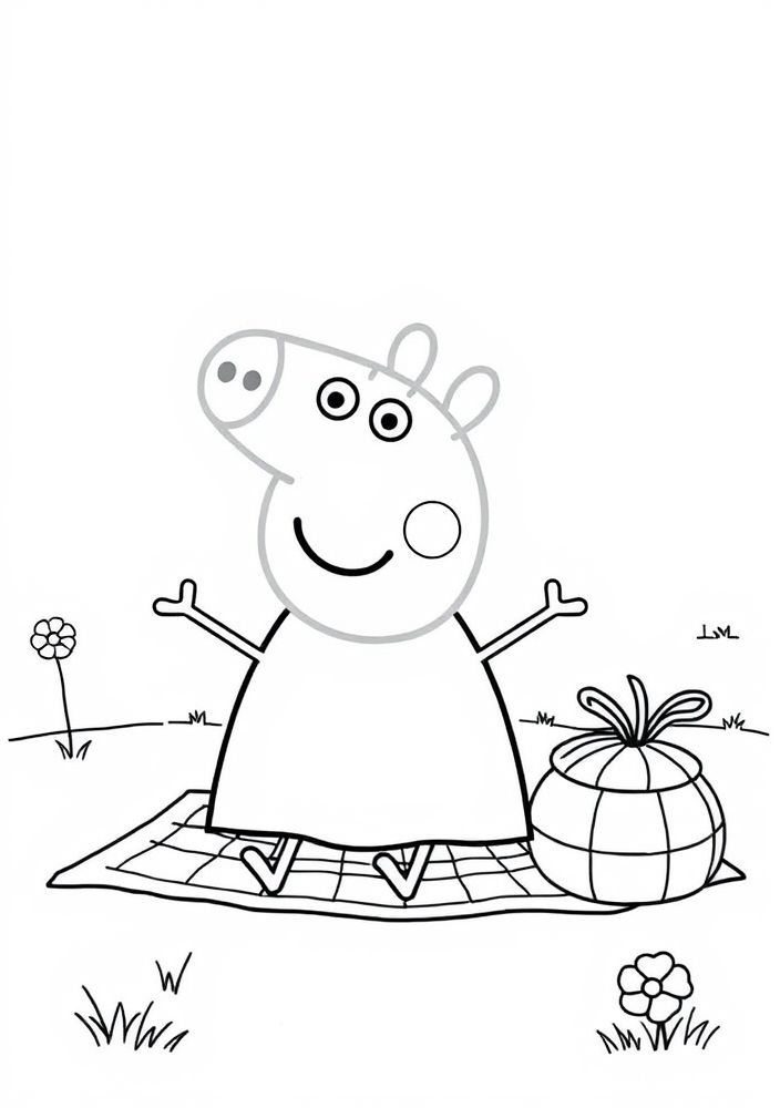 Desenho da Peppa Pig fazendo um piquenique para colorir