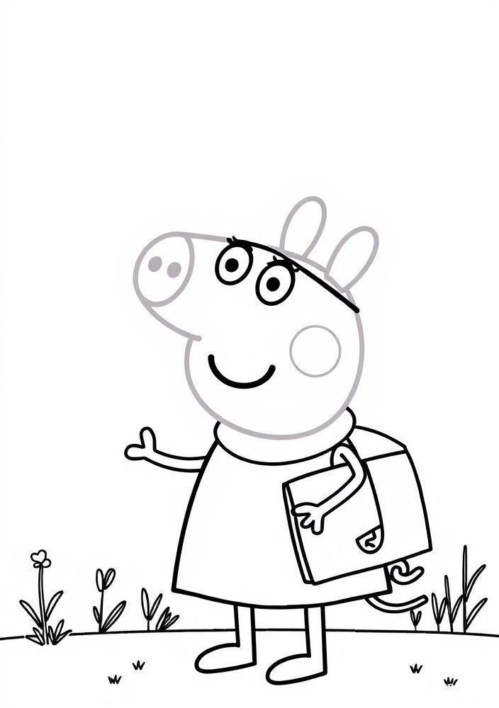 Desenho da Peppa Pig na escola para colorir