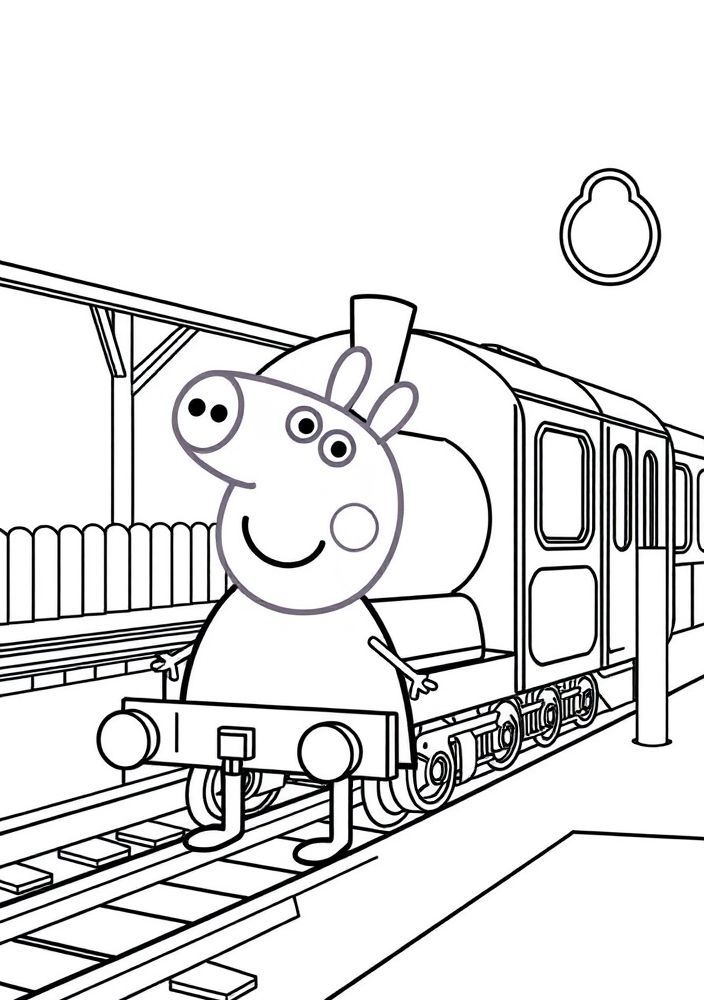 Desenho da Peppa Pig na estação de trem para colorir