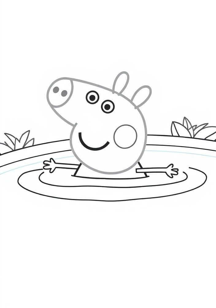 Desenho da Peppa Pig nadando na piscina para colorir