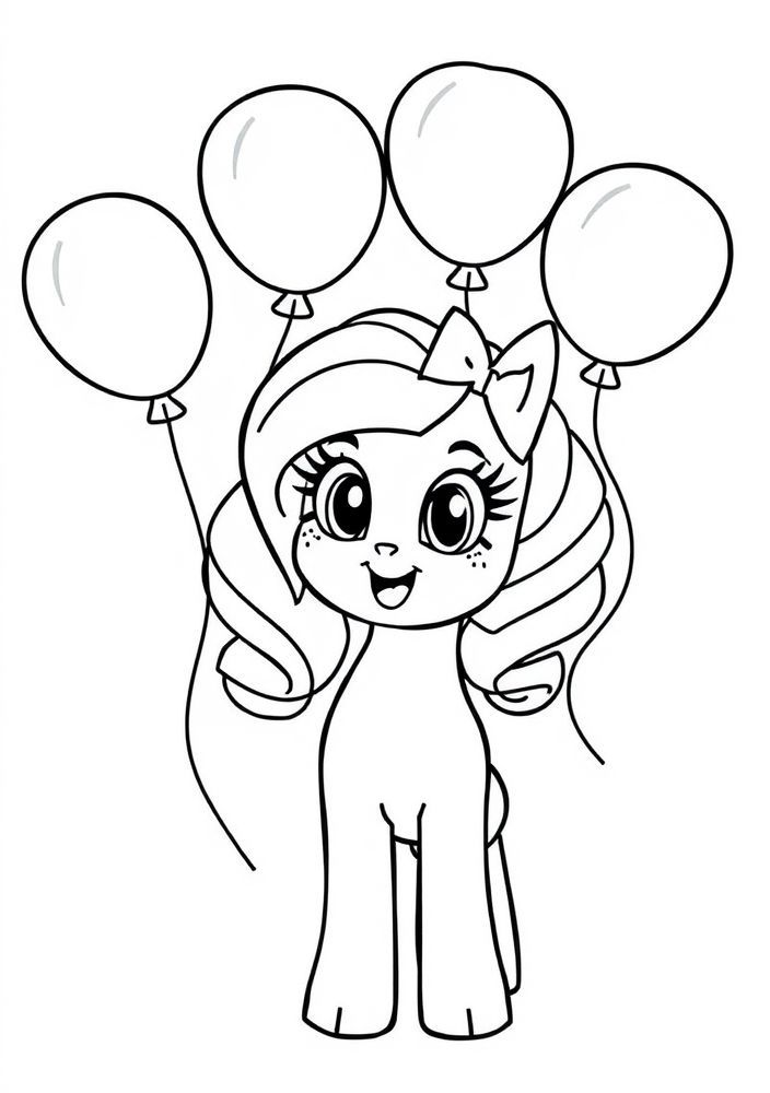 Desenho da Pinkie Pie com balões para colorir