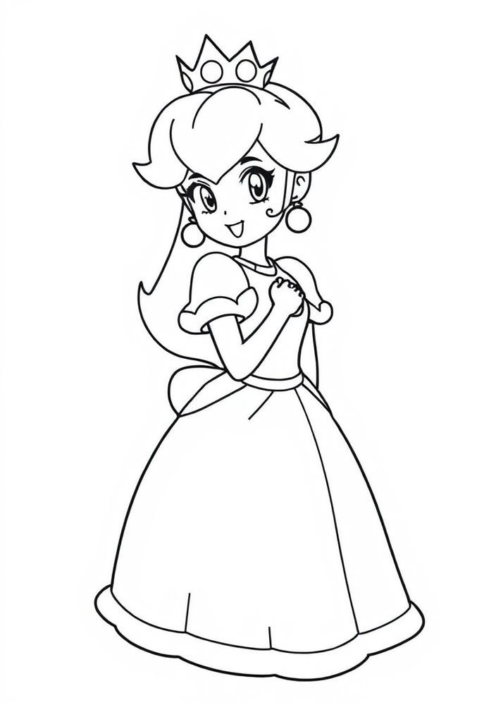 Desenho da Princesa Peach com vestido rosa para colorir