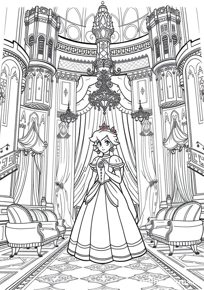 Desenho da Princesa Peach em seu castelo para colorir