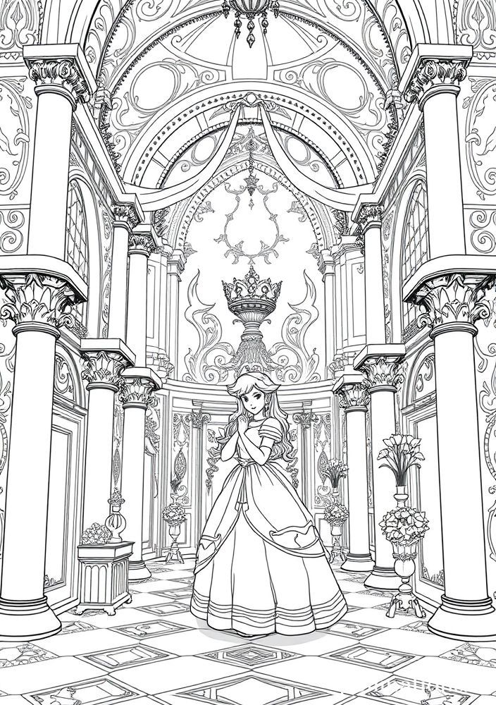 Desenho da Princesa Peach em seu castelo para colorir