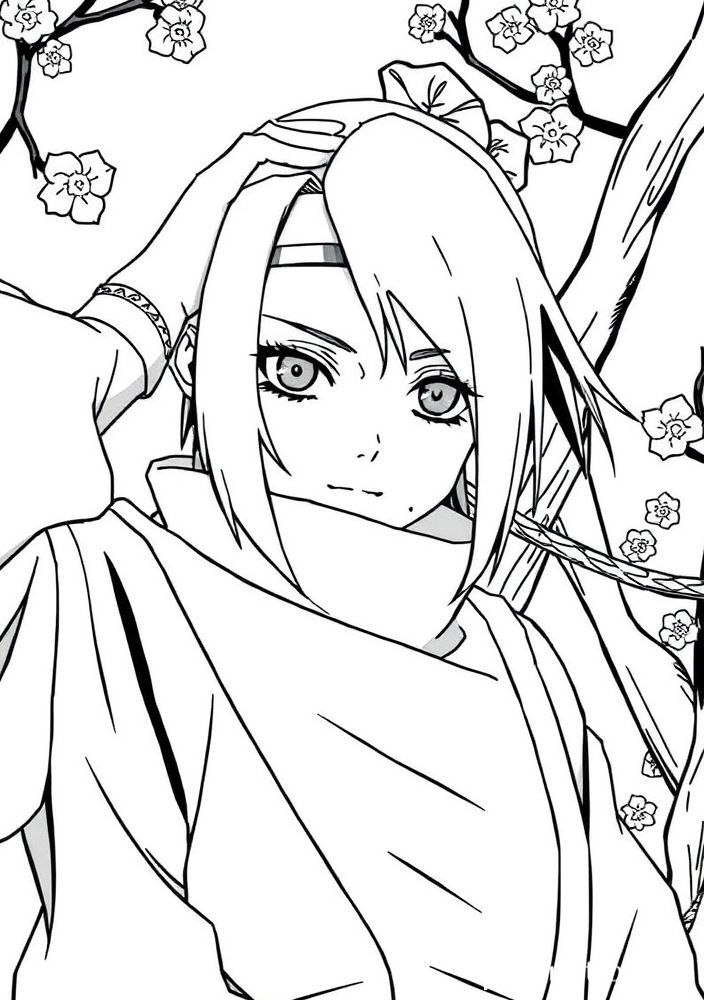 Desenho da Sakura usando jutsu para colorir