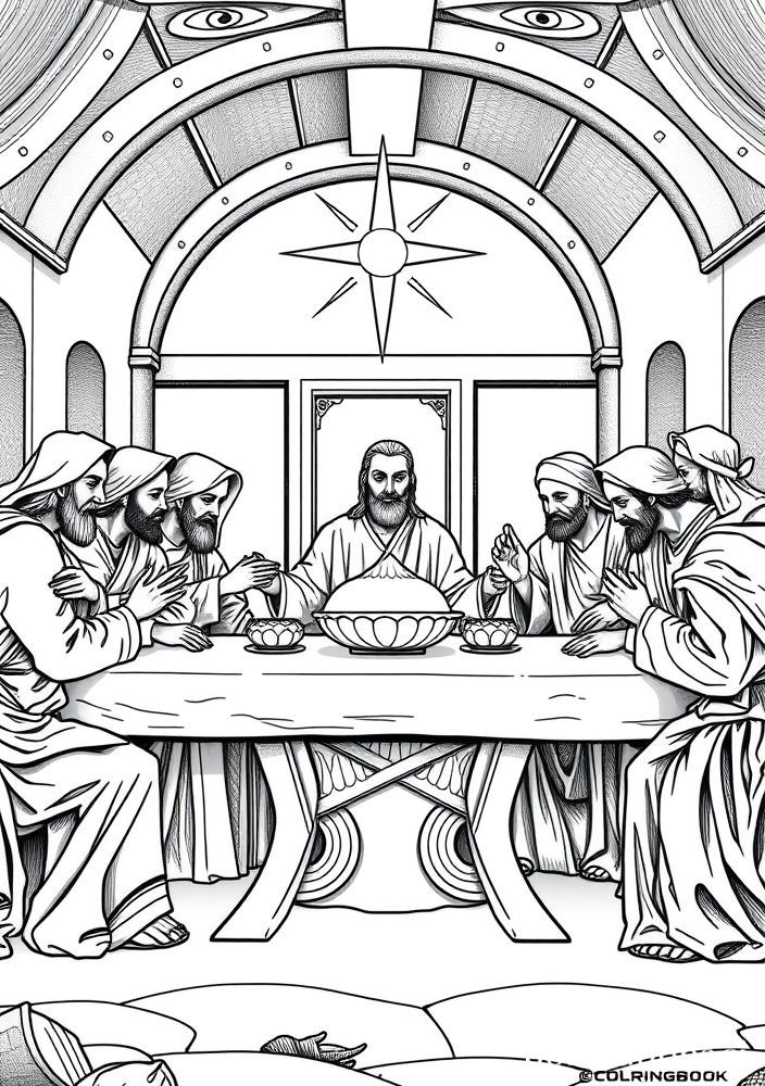 Desenho da Última Ceia para colorir