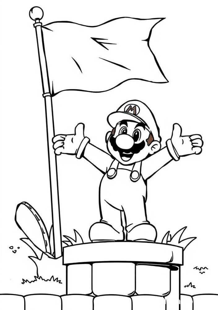 Desenho da bandeira de final de fase do Mario para colorir