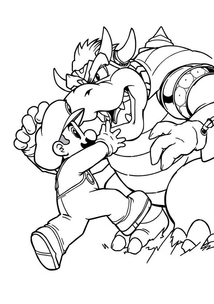 Desenho da batalha entre Mario e Bowser para colorir