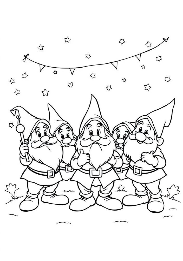 Desenho da celebrando com os Sete Anões para colorir