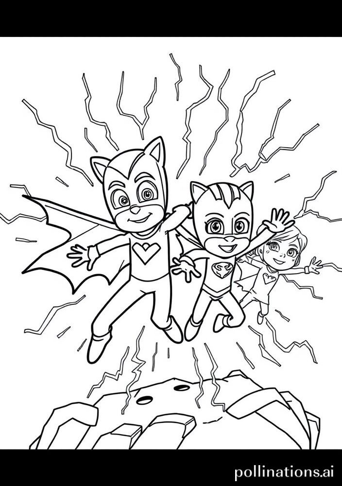 Desenho da energia dos PJ Masks com raios luminosos para colorir