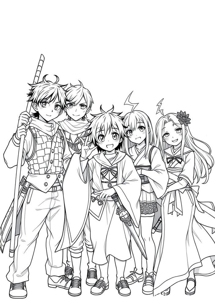 Desenho da equipe de Demon Slayer para colorir