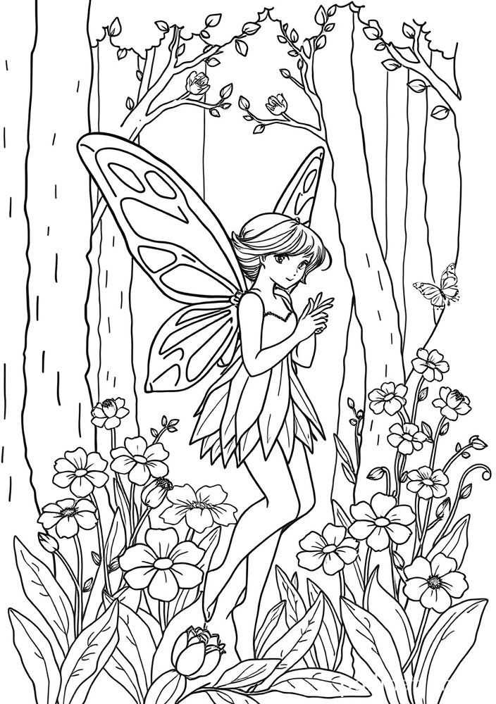 Desenho da fada da floresta para colorir