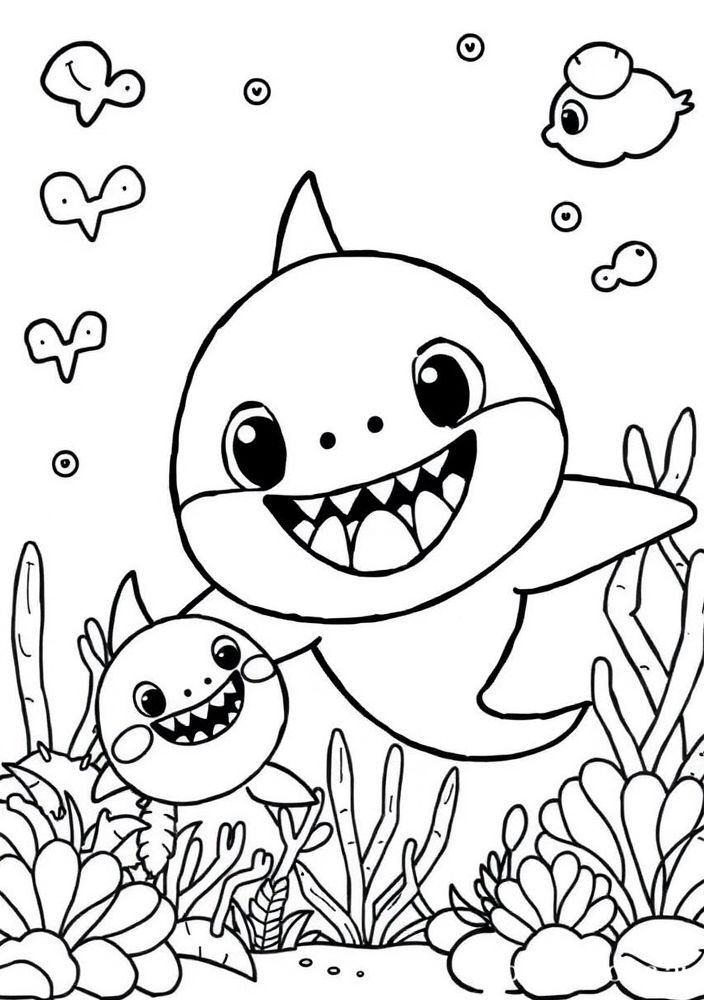 Desenho da família Baby Shark para colorir