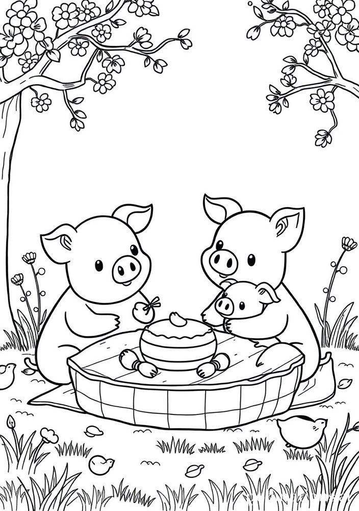 Desenho da família Pig desfrutando de um piquenique para colorir