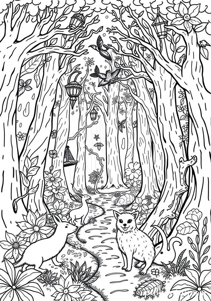 Desenho da floresta mágica para colorir