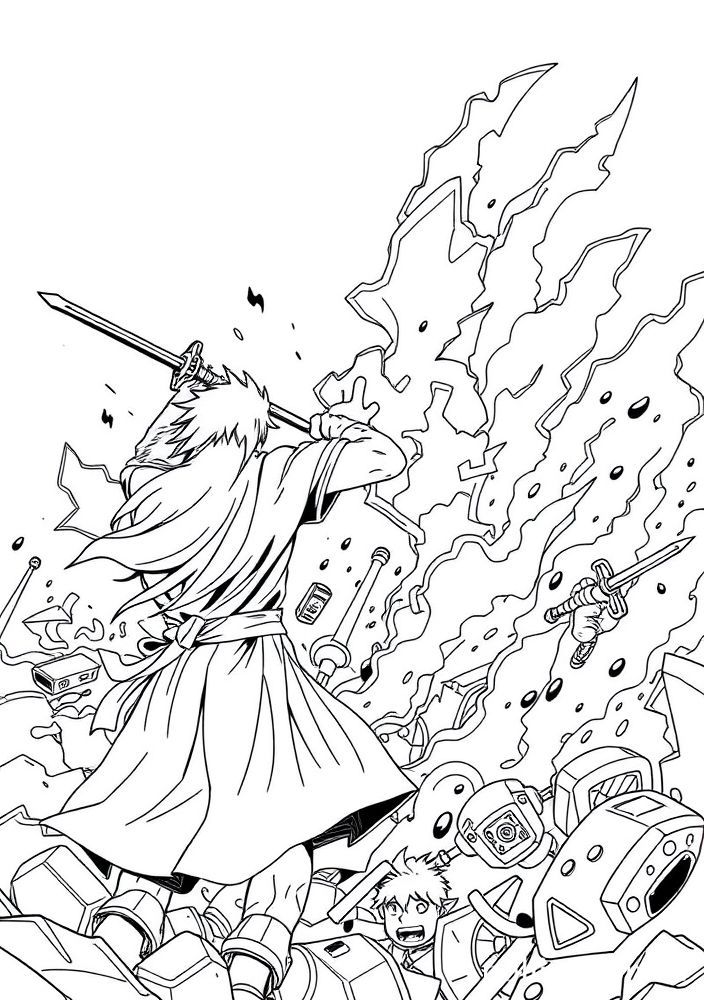 Desenho da luta dos Hashira contra o demônio para colorir