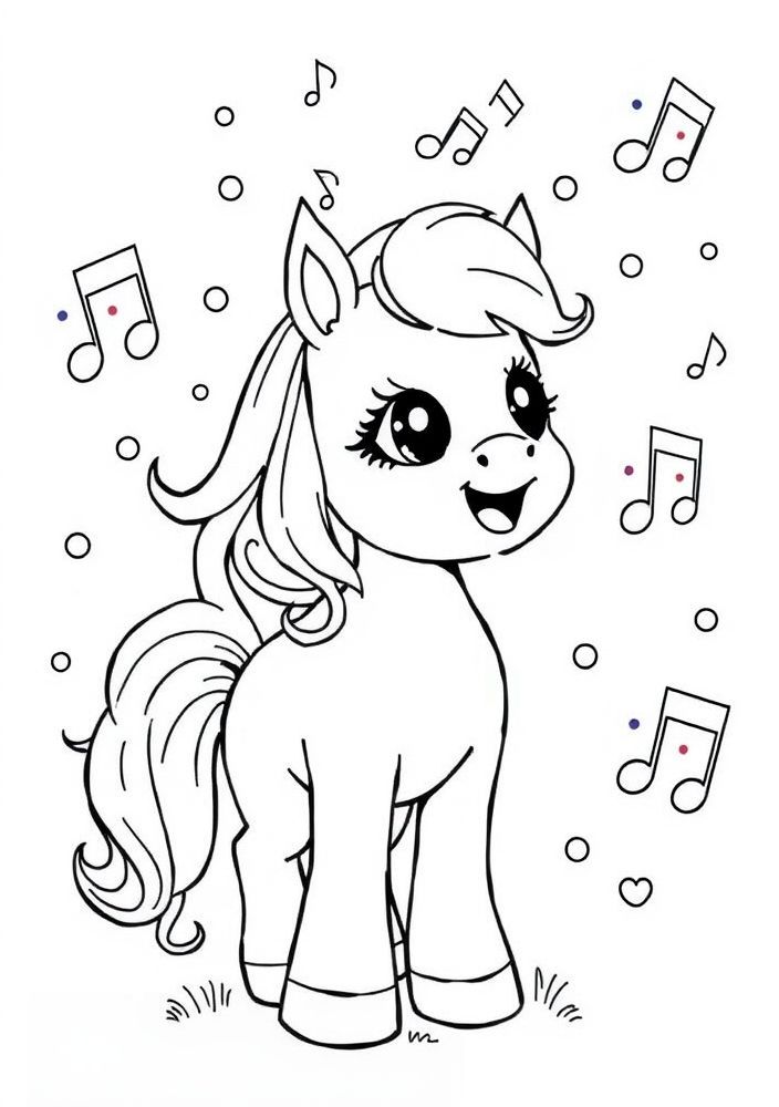 Desenho da pônei cantando para colorir