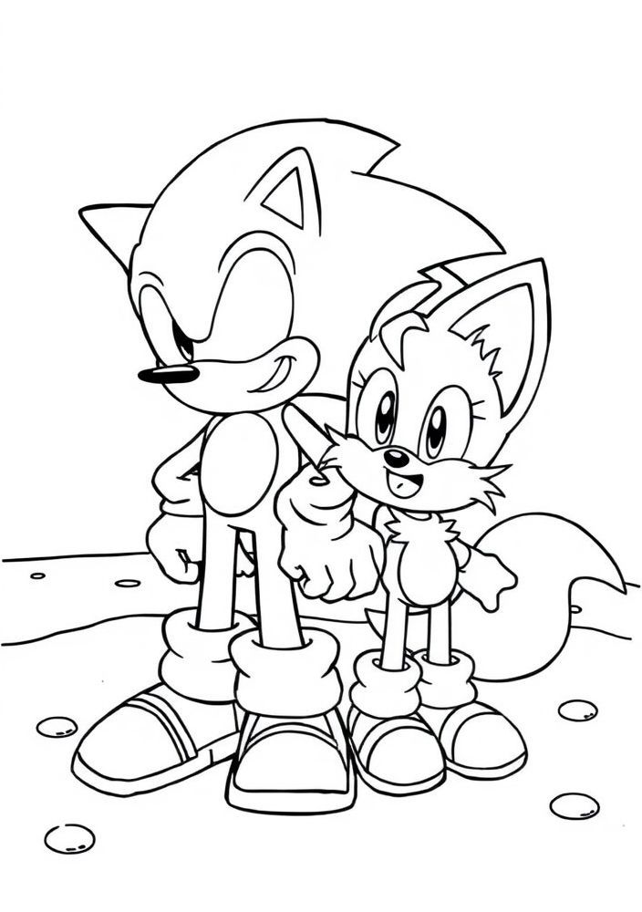 Desenho da praia com Sonic e Tails brincando para colorir