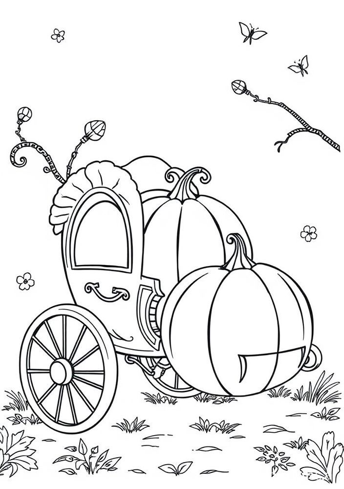 Desenho da transformação da abóbora em carruagem para colorir