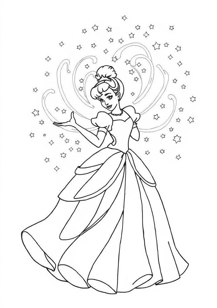 Desenho da transformação mágica de Cinderela para colorir