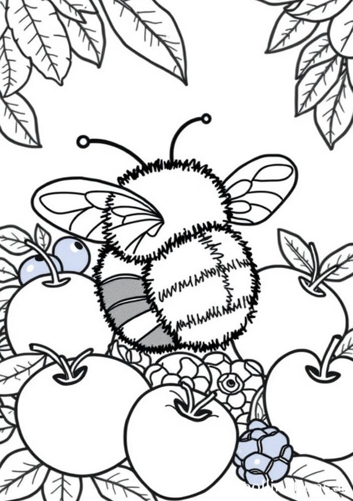 Desenho de Abelha Cercada por Frutas para colorir
