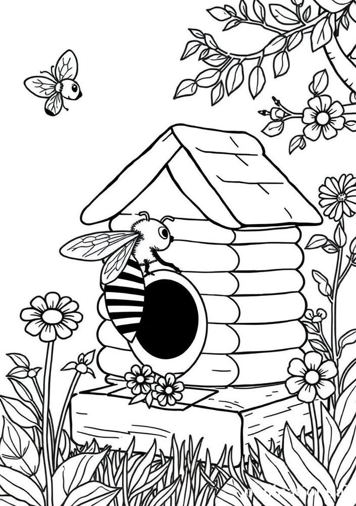 Desenho de Abelha Construindo Colmeia para colorir