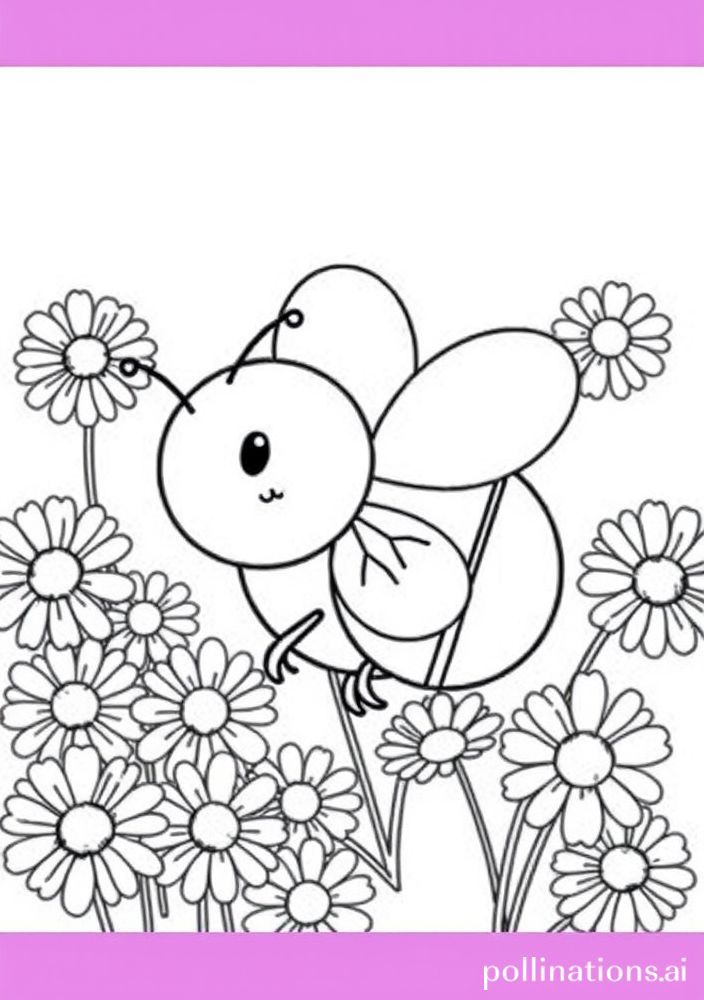 Desenho de Abelha Fofa com Flores para colorir