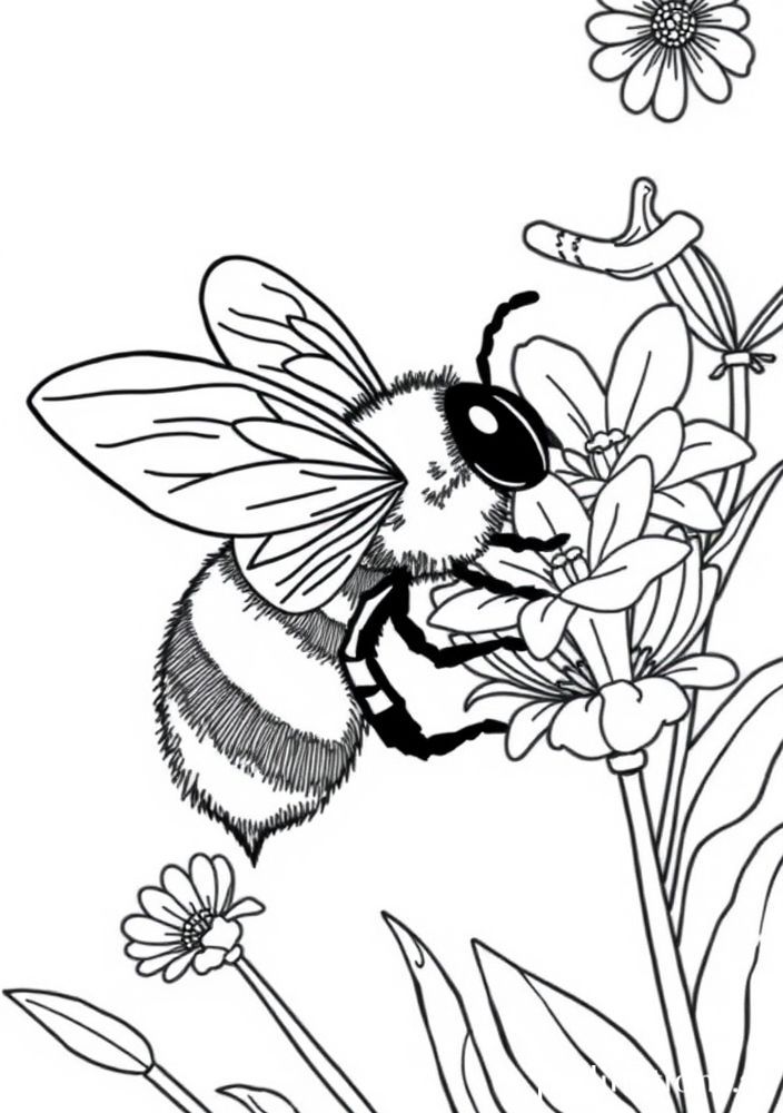 Desenho de Abelha Gostando de Flores para colorir