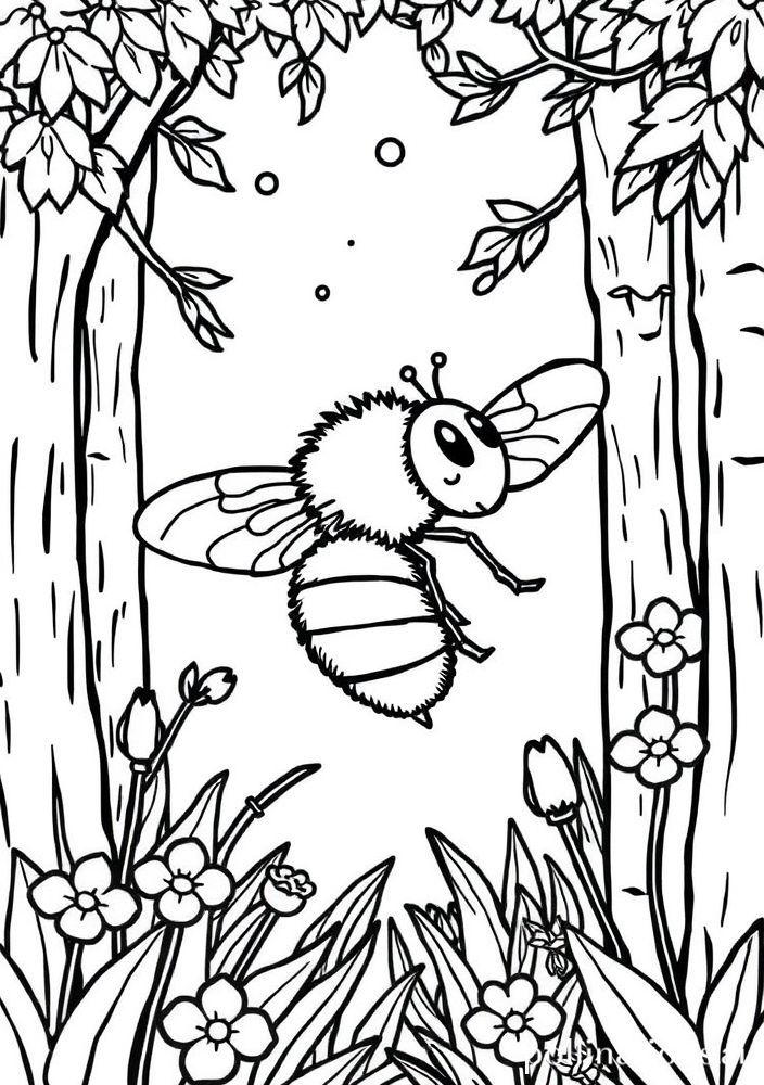 Desenho de Abelha Na Floresta para colorir