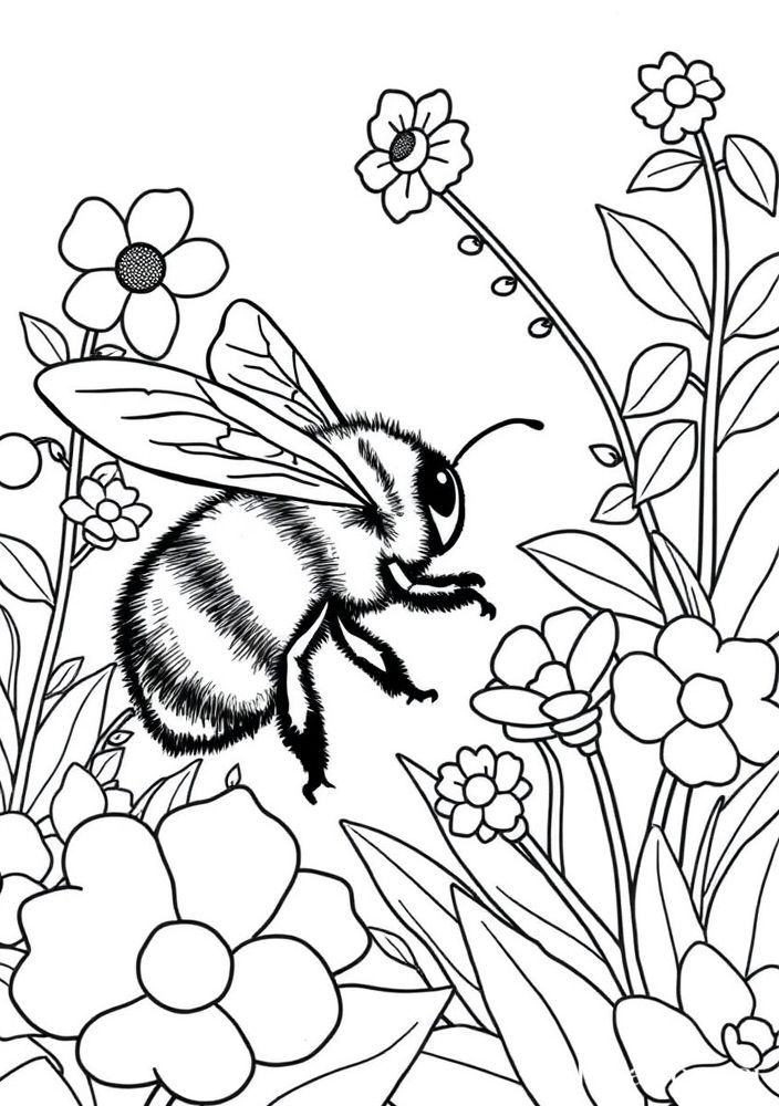 Desenho de Abelha Olhando o Jardim para colorir