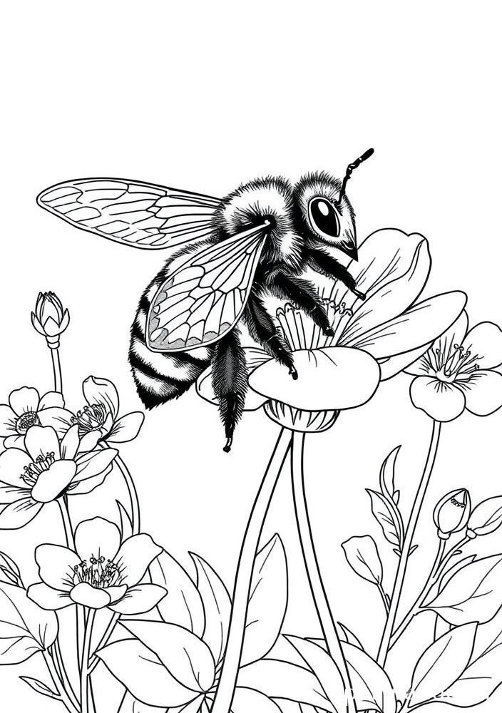 Desenho de Abelha Trabalhando no Jardim para colorir