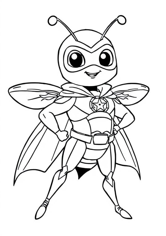 Desenho de Abelha com Capa de Super-herói para colorir