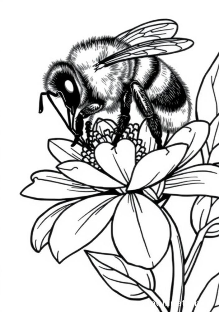 Desenho de Abelha descansando em uma flor para colorir