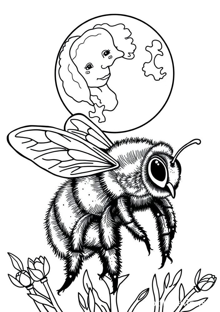 Desenho de Abelha e a Lua Cheia para colorir