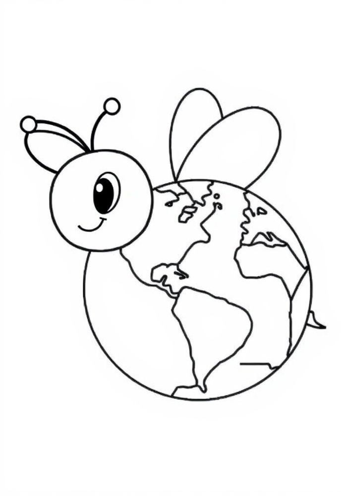 Desenho de Abelha e um globo da terra para colorir