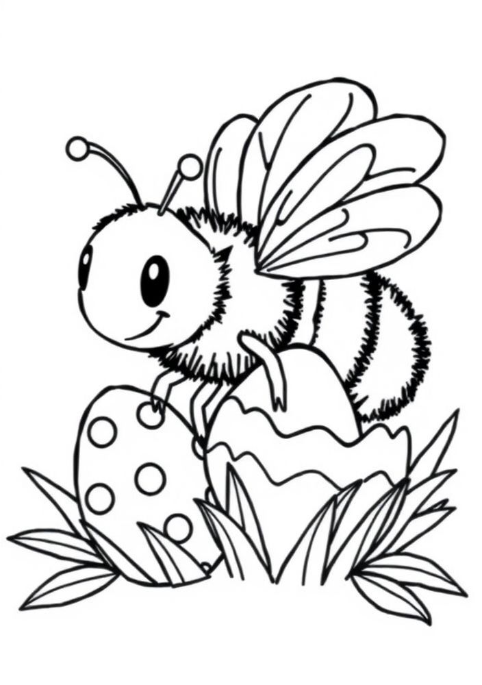 Desenho de Abelha e um ovo de páscoa para colorir