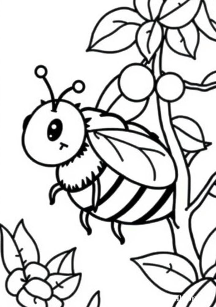 Desenho de Abelha e uma árvore frutífera para colorir