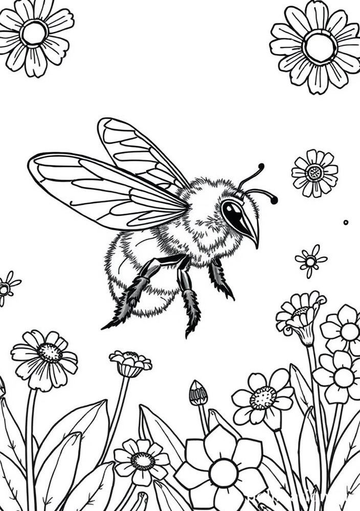 Desenho de Abelha em um Jardim para colorir