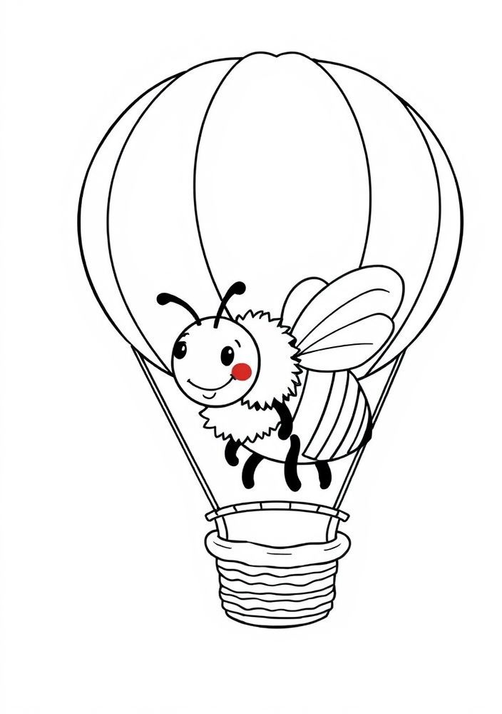 Desenho de Abelha em um balão de ar quente para colorir
