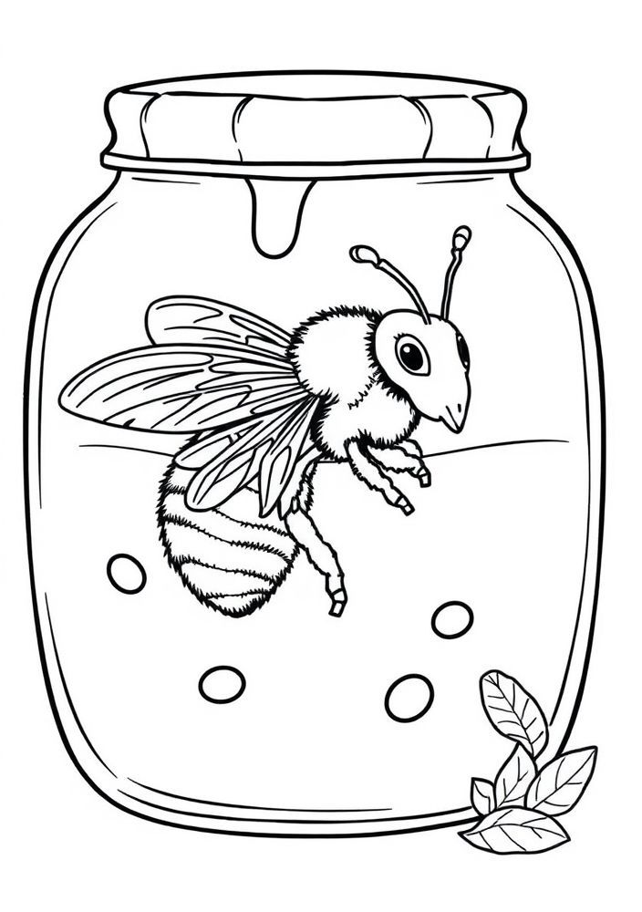Desenho de Abelha em um jarro de mel para colorir