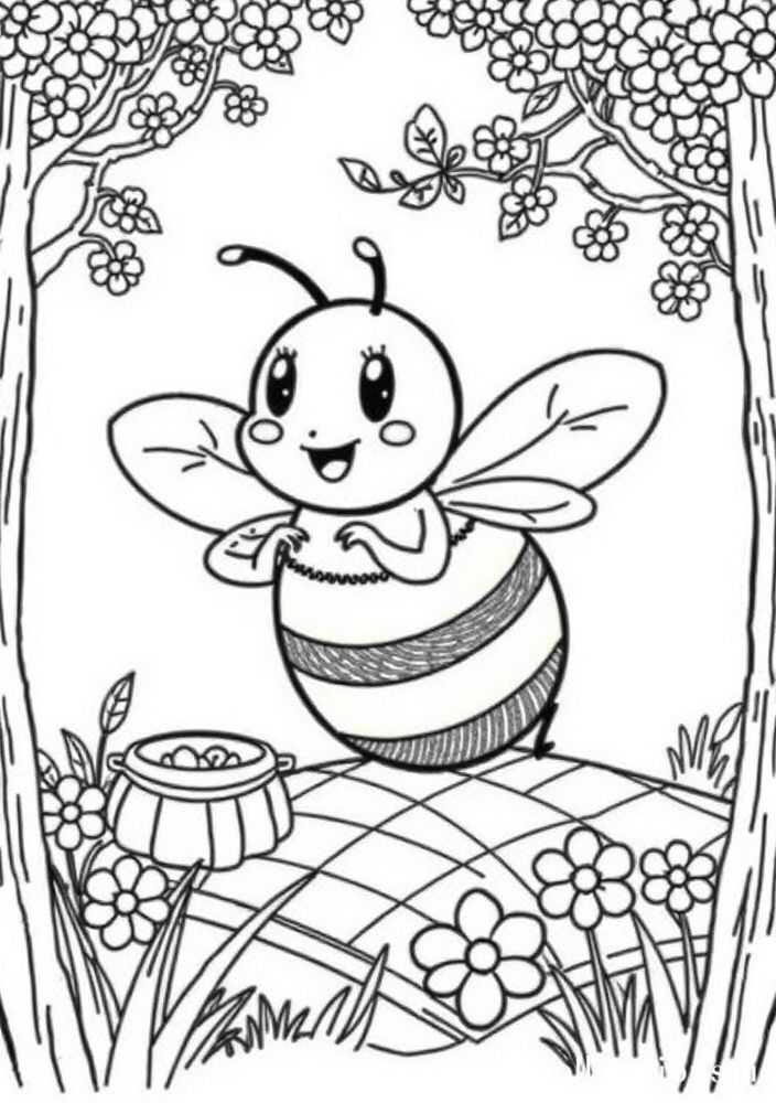Desenho de Abelha em um picnic para colorir