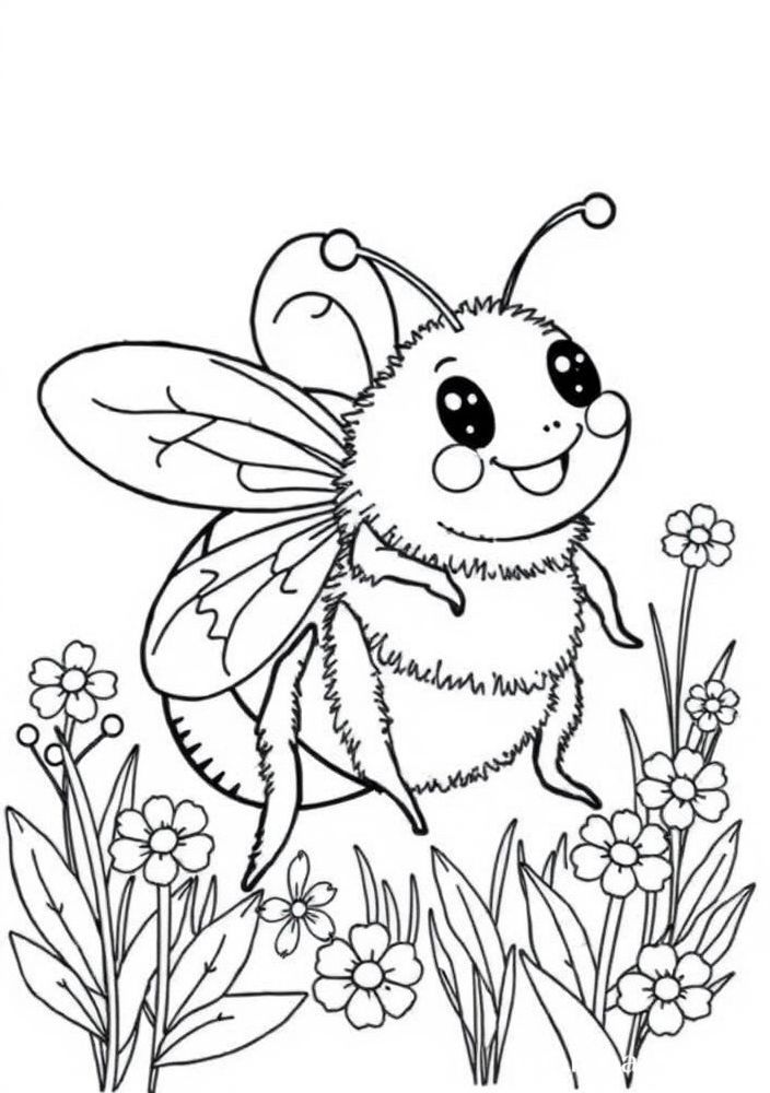 Desenho de Abelha em um picnic para colorir