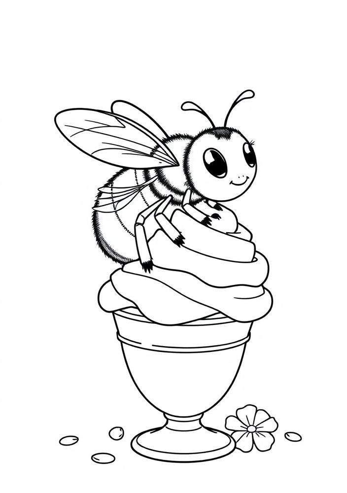 Desenho de Abelha em um sorvete para colorir