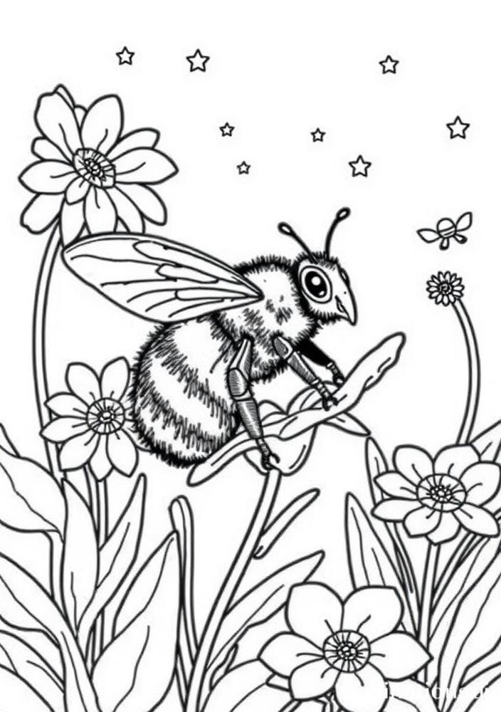 Desenho de Abelha em uma flor mágica para colorir